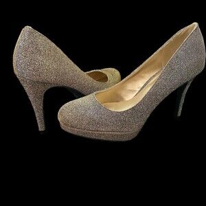 Fioni Night Prom  Shoes Adult Size 8 B Gold Stardust Platform Pumps Womens